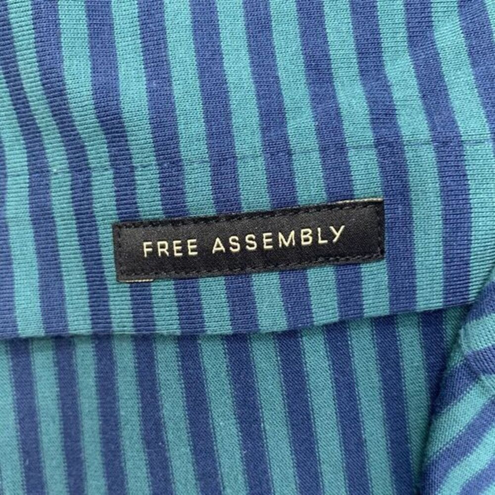 Free Assembly Navy & Green Horizontal Stripes Mens Long Sleeve Shirt Size Medium - Picture 8 of 9